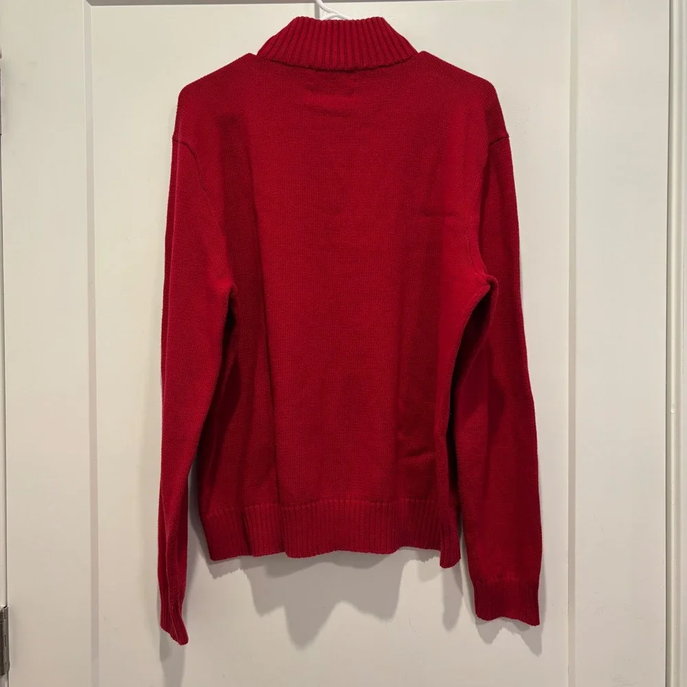 Polo Ralph Lauren Red Quarter Zip‎ Cotton Sweater Mens Large Pony Logo Mock Neck
